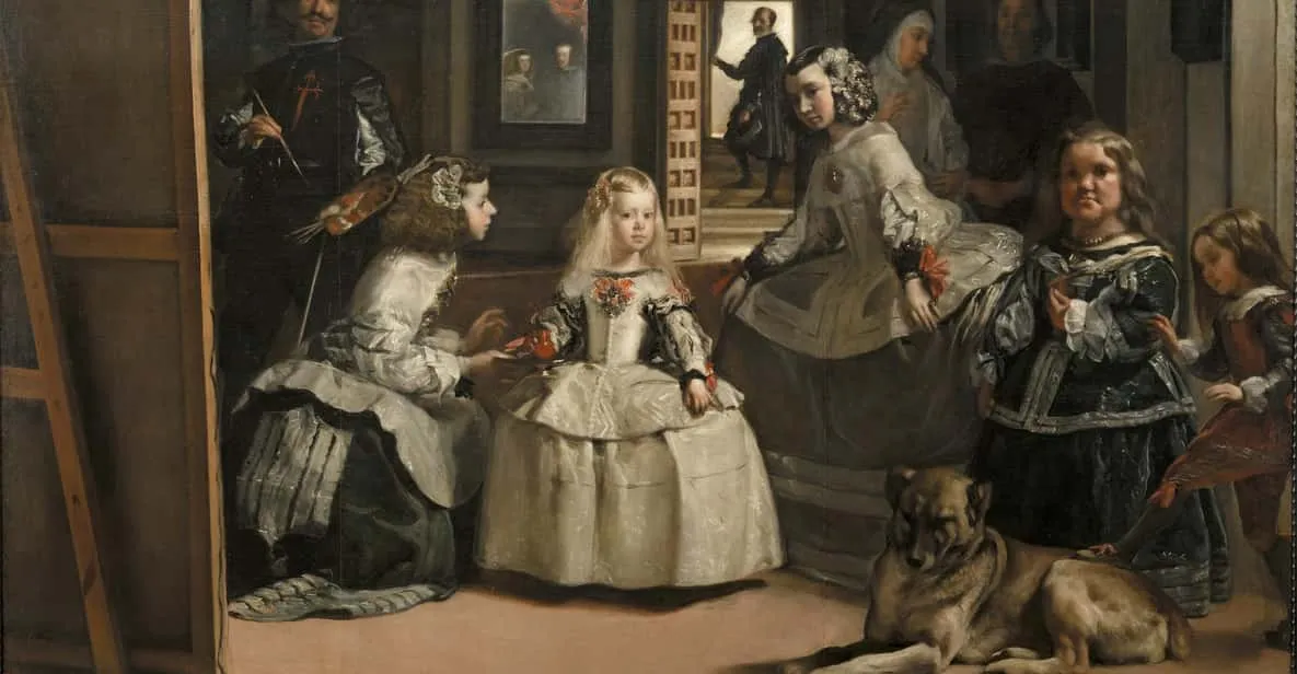 Visitors studying Goya's masterpieces in a gallery of the Prado, one of the best museums in Madrid, Spain